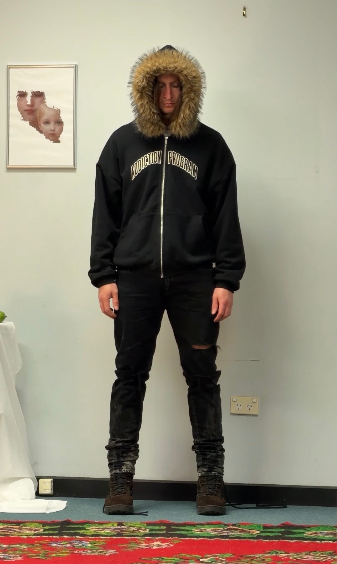 DOUBLE LAYER FURRY ZIP HOODIE