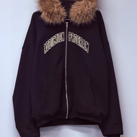 DOUBLE LAYER FURRY ZIP HOODIE
